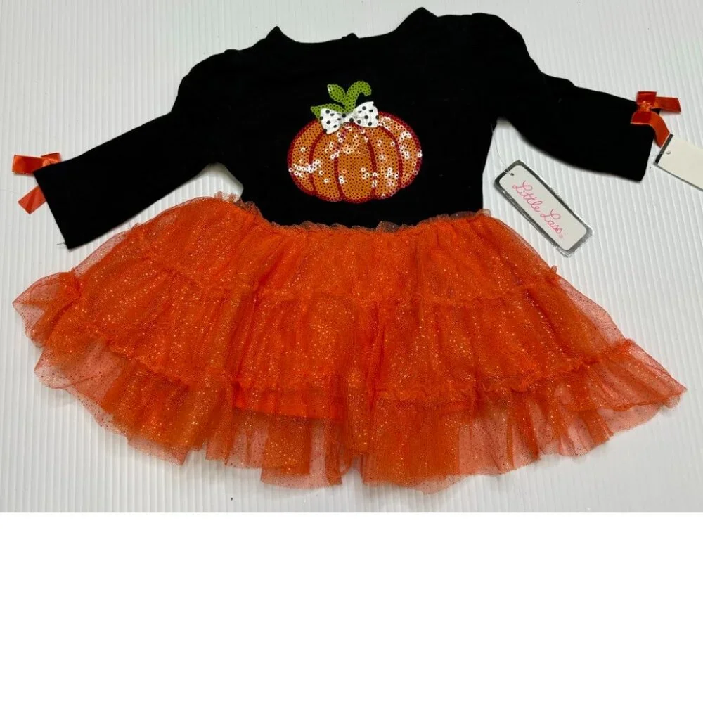 Pumpkin Halloween Dress, Leggings, Headband 24 months Black Orange 3 pc Girls